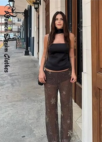 Zara kahverengi pullu tül pantolon - Görsel 2