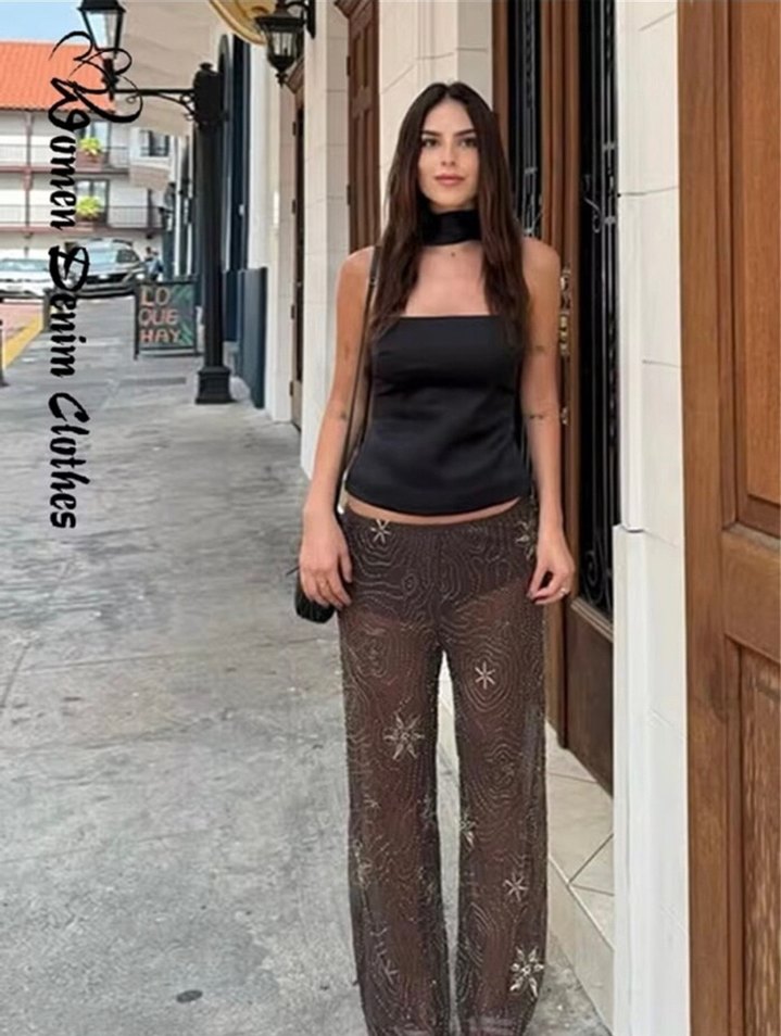 Zara kahverengi pullu tül pantolon - Görsel 2