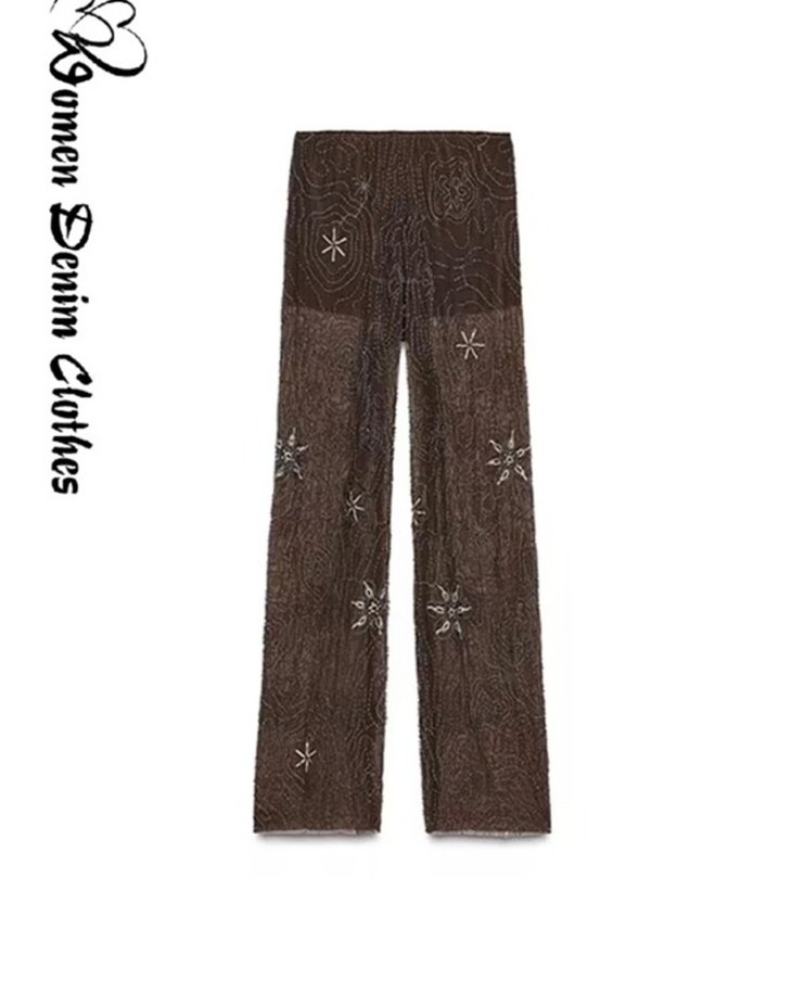 Zara kahverengi pullu tül pantolon - Görsel 4