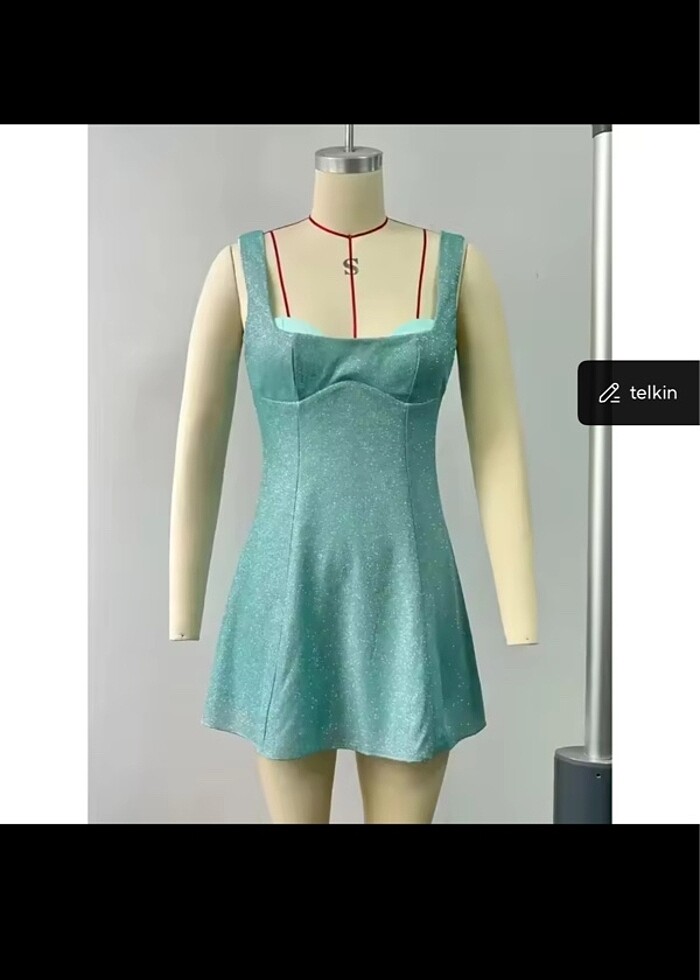 New arrivals pullu mavi elbise - Görsel 3