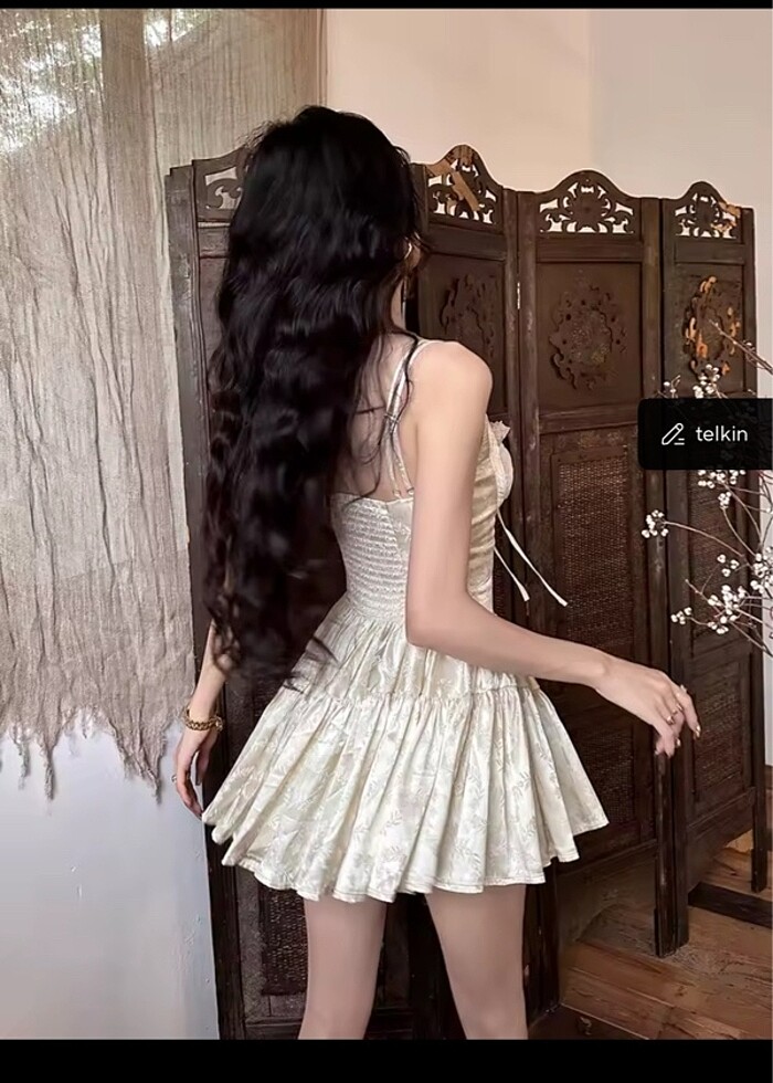 Beyaz vintage korseli elbise - Görsel 4