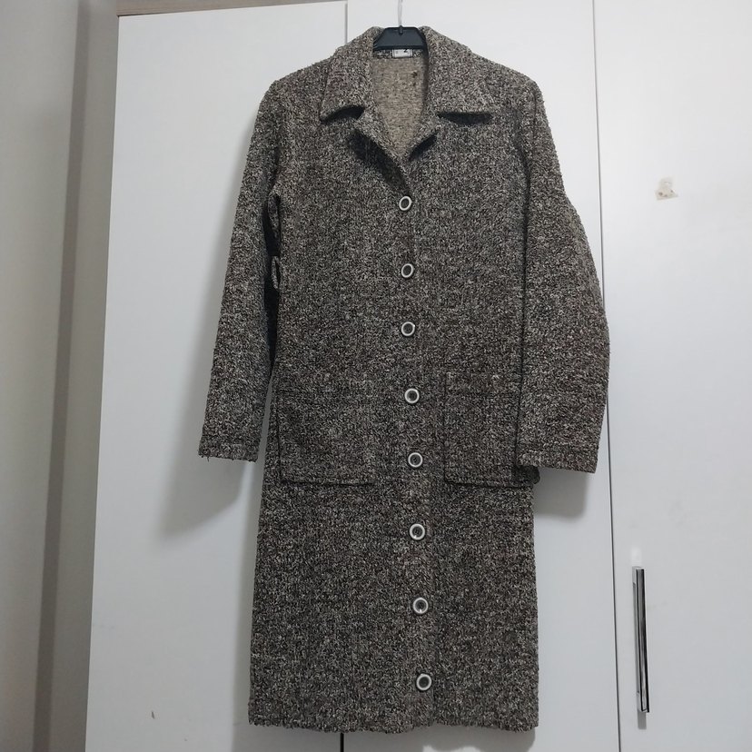 Düğmeli Uzun Kadın Yün hırka  kaban - Görsel 2