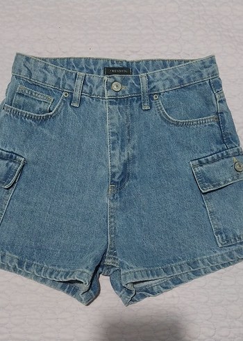 Mavi Düğmeli Kadın Denim Mini Şort - Görsel 2