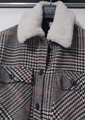 Kürk Detaylı Ekose Desenli Kadın Gömlek ceket - Görsel 2