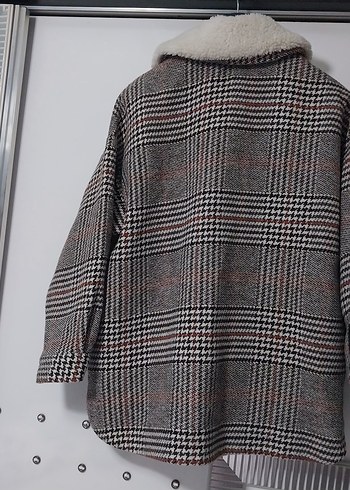 Kürk Detaylı Ekose Desenli Kadın Gömlek ceket - Görsel 4