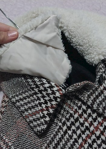 Kürk Detaylı Ekose Desenli Kadın Gömlek ceket - Görsel 5