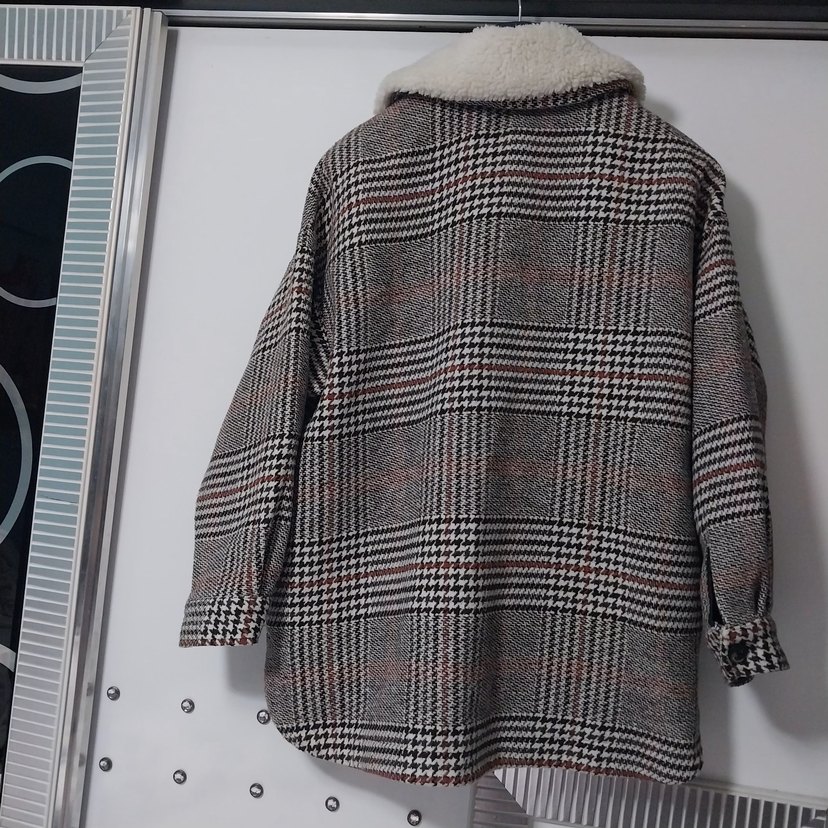 Kürk Detaylı Ekose Desenli Kadın Gömlek ceket - Görsel 4