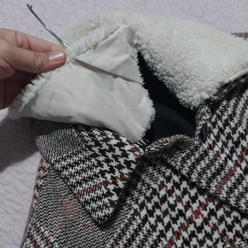 Kürk Detaylı Ekose Desenli Kadın Gömlek ceket - Görsel 5