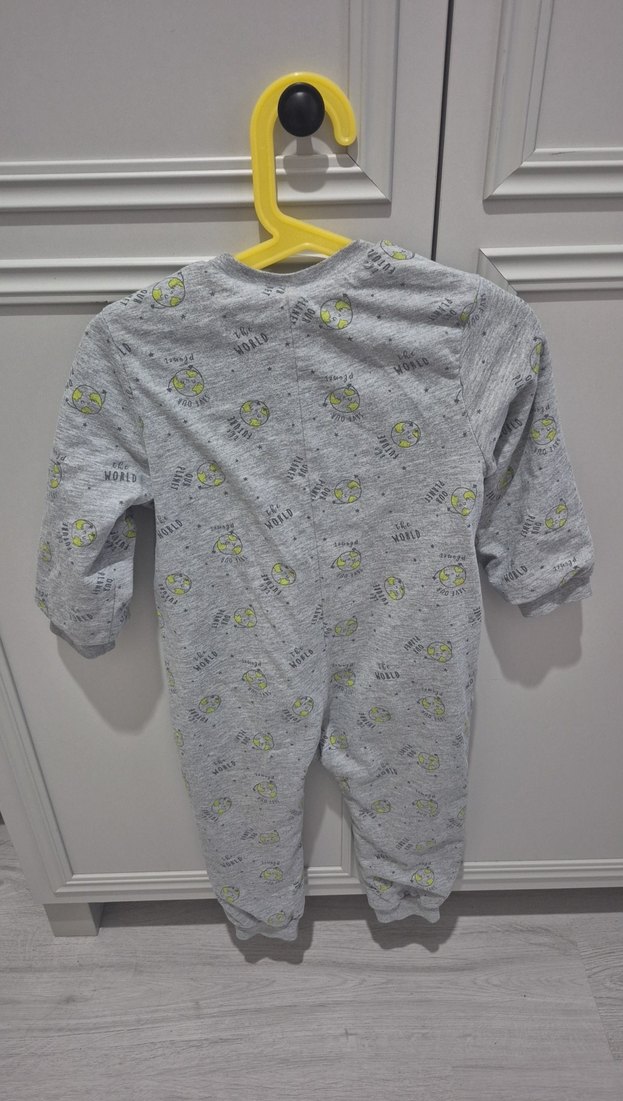 Gri Bebek Tulum, Uzun Kollu, Düğmeli - Görsel 2