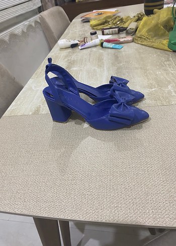 Diğer Mavi Fiyonklu Stiletto Topuklu Kadın Ayakkabı 39 numara