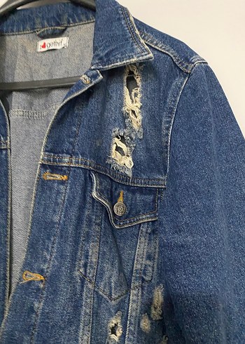m Beden Düğmeli Mavi Kadın Denim Ceket