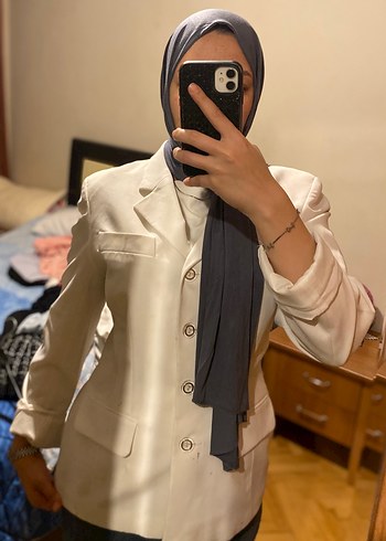 Beyaz Kadın Belden oturmalı Blazer Ceket