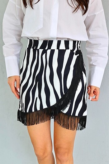 Zebra püsküllü etek