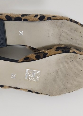 39 Beden Leopar Desenli Tüylü Süet Kadın Babet