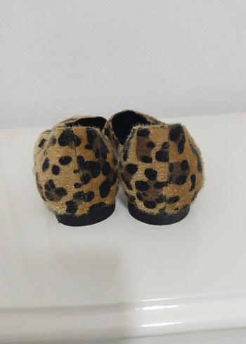 39 Beden kahverengi Renk Leopar Desenli Tüylü Süet Kadın Babet