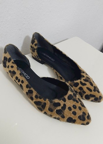 Leopar Desenli Tüylü Süet Kadın Babet