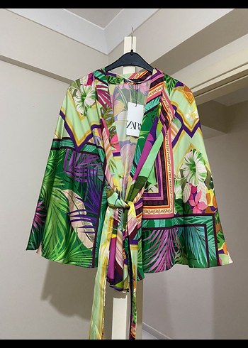 Bohem Çok Renkli Desenli Mini Kimono