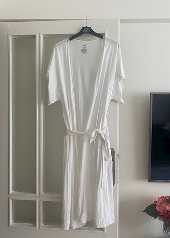 Kadın Beyaz Midi Boy Salaş Sabahlık - Görsel 2
