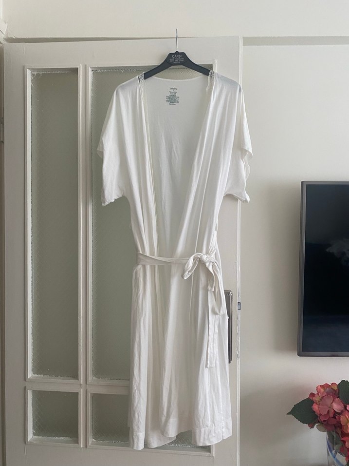 Kadın Beyaz Midi Boy Salaş Sabahlık - Görsel 2