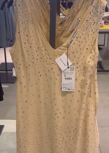 Bej Mini V Yaka Payetli Kadın Elbise - Görsel 5