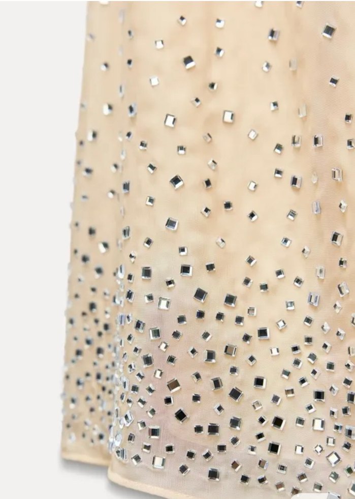 Bej Mini V Yaka Payetli Kadın Elbise - Görsel 4