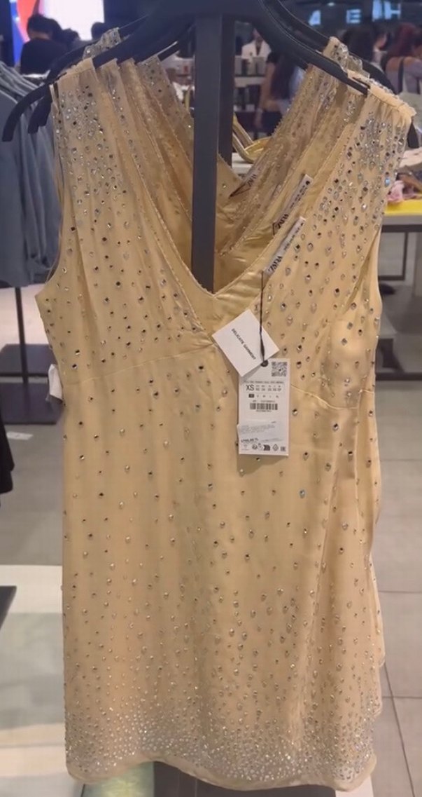 Bej Mini V Yaka Payetli Kadın Elbise - Görsel 5