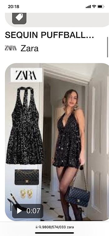 m Beden Zara siyah payetli pullu gece elbisesi