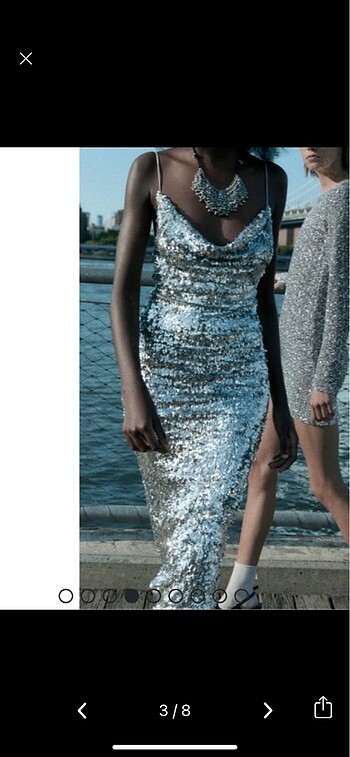 Zara silver pullu elbise gece elbisesi