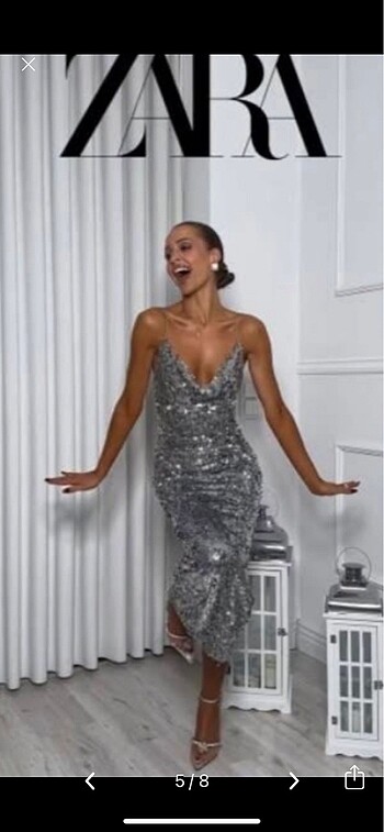s Beden gri Renk Zara silver pullu elbise gece elbisesi