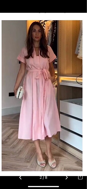 Zara Pembe pamuklu uzun elbise