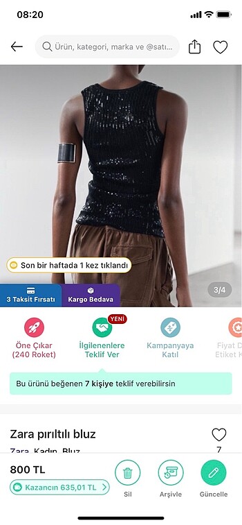 m Beden Zara payetli pullu