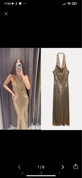 Zara altın rengi gece elbisesi