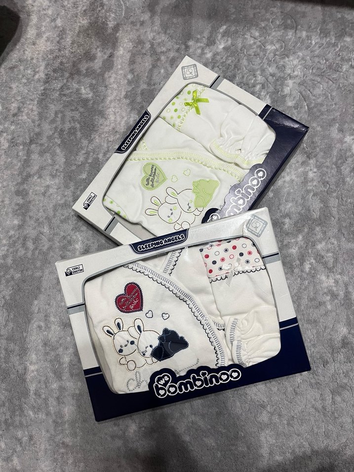 Nakışlı Pamuklu Beyaz Bebek Uyku Seti - Görsel 3