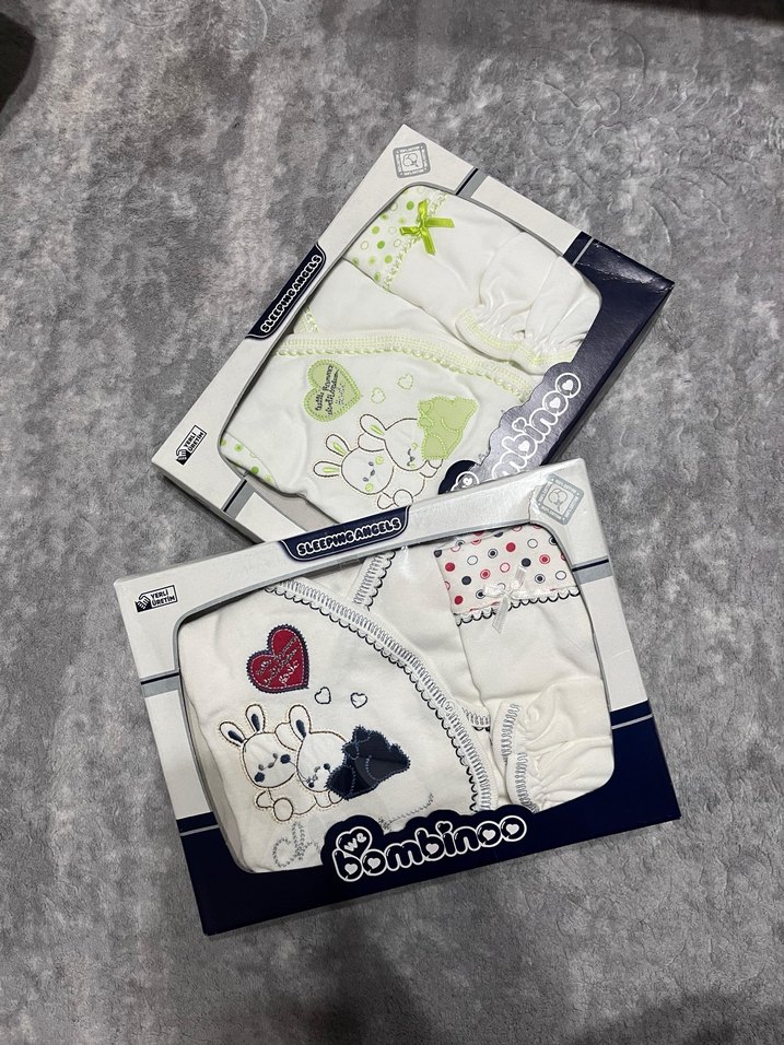 Nakışlı Pamuklu Beyaz Bebek Uyku Seti - Görsel 2