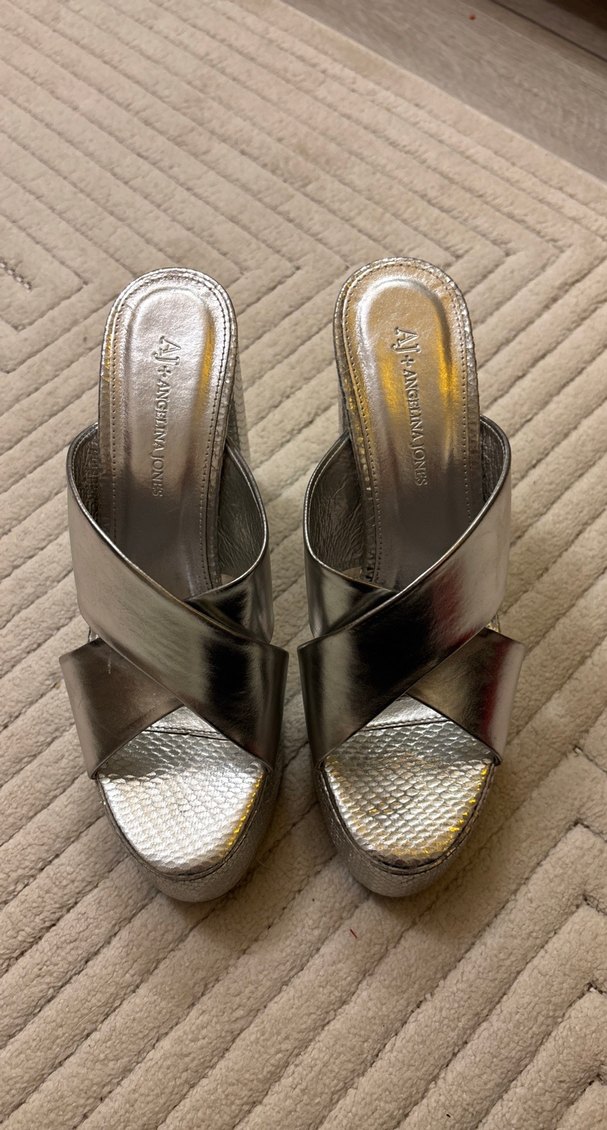 Gri metalik Topuklu terlik ayakkabı - Görsel 2