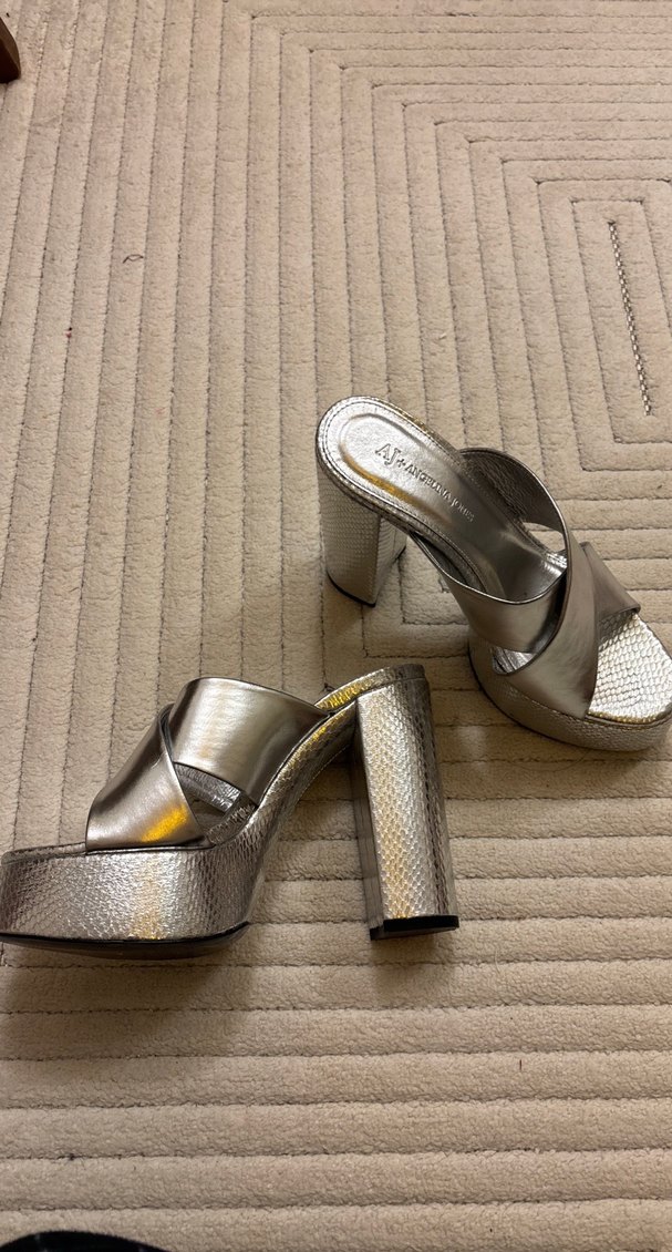 Gri metalik Topuklu terlik ayakkabı - Görsel 3