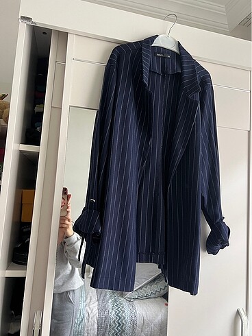Lacivert çizgili blazer