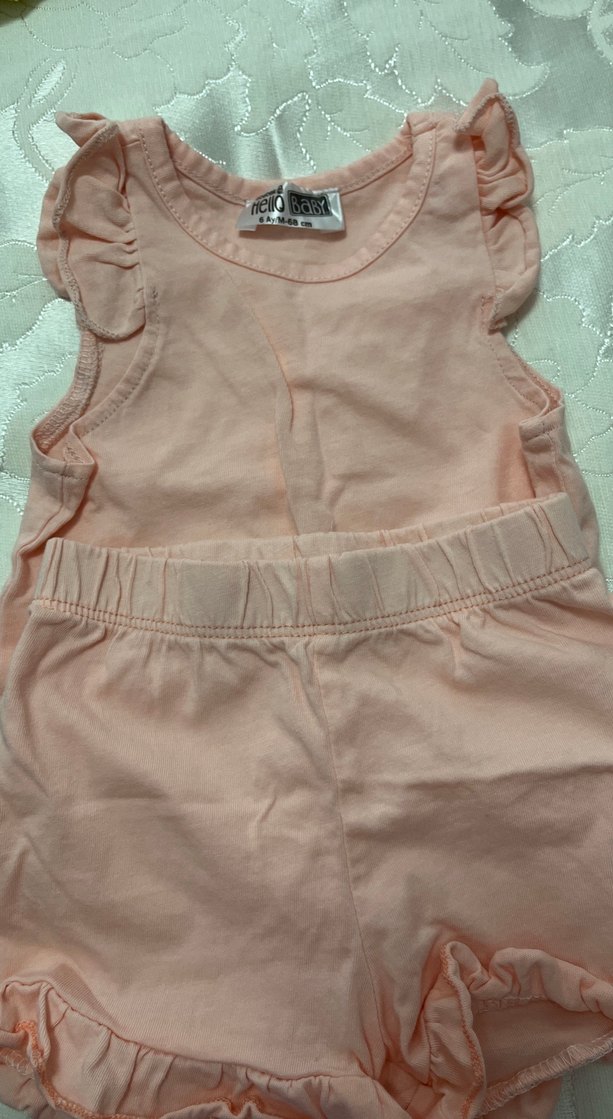 Kız Çocuk Pembe Fırfırlı Pamuklu Atlet takım - Görsel 3