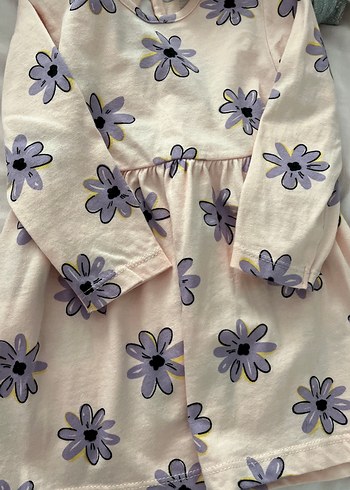 Pembe Çiçek Desenli Uzun Kollu Kız Elbisesi - Görsel 2