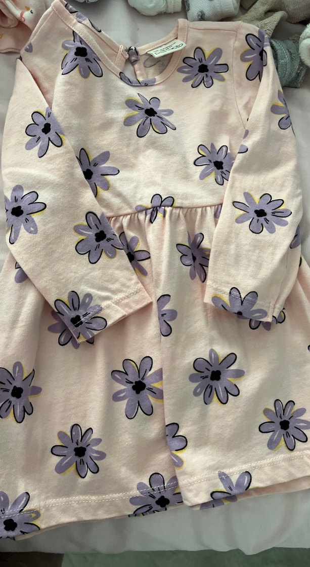 Pembe Çiçek Desenli Uzun Kollu Kız Elbisesi - Görsel 2