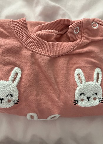 Nakışlı Tavşan Desenli Pembe Kız Sweatshirt takım - Görsel 4