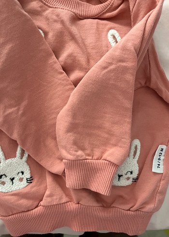 Nakışlı Tavşan Desenli Pembe Kız Sweatshirt takım - Görsel 2