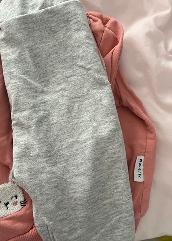Nakışlı Tavşan Desenli Pembe Kız Sweatshirt takım - Görsel 3