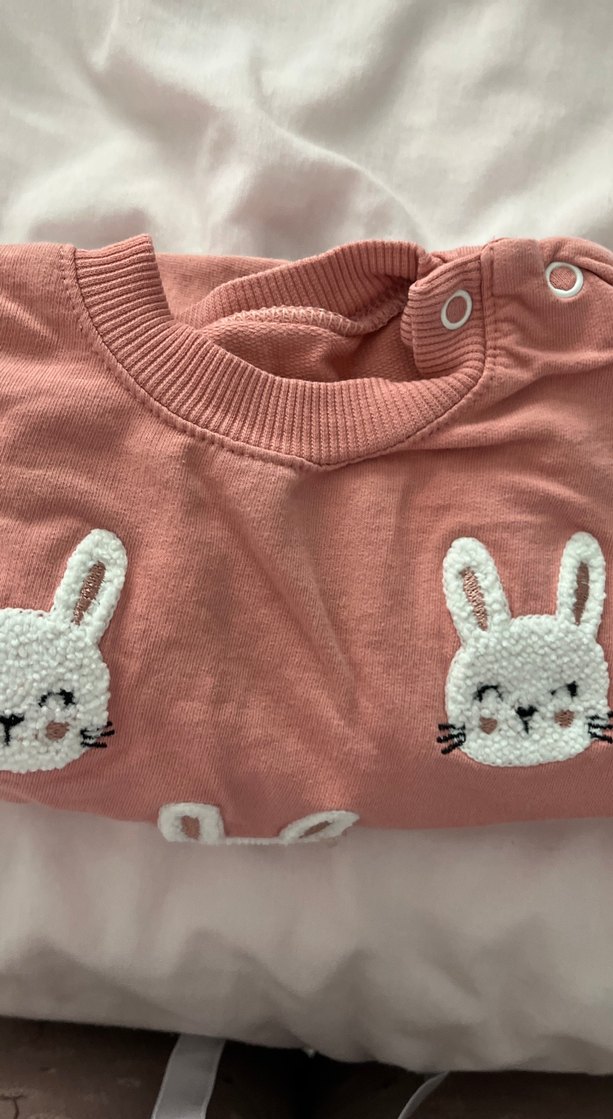 Nakışlı Tavşan Desenli Pembe Kız Sweatshirt takım - Görsel 4