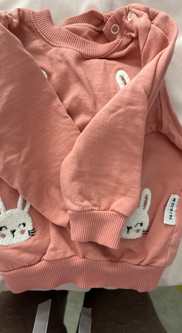 Nakışlı Tavşan Desenli Pembe Kız Sweatshirt takım - Görsel 2