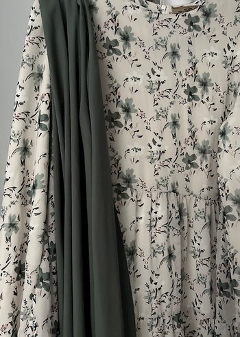 Bej Uzun Kollu V Yaka Kadın Elbise - Görsel 5