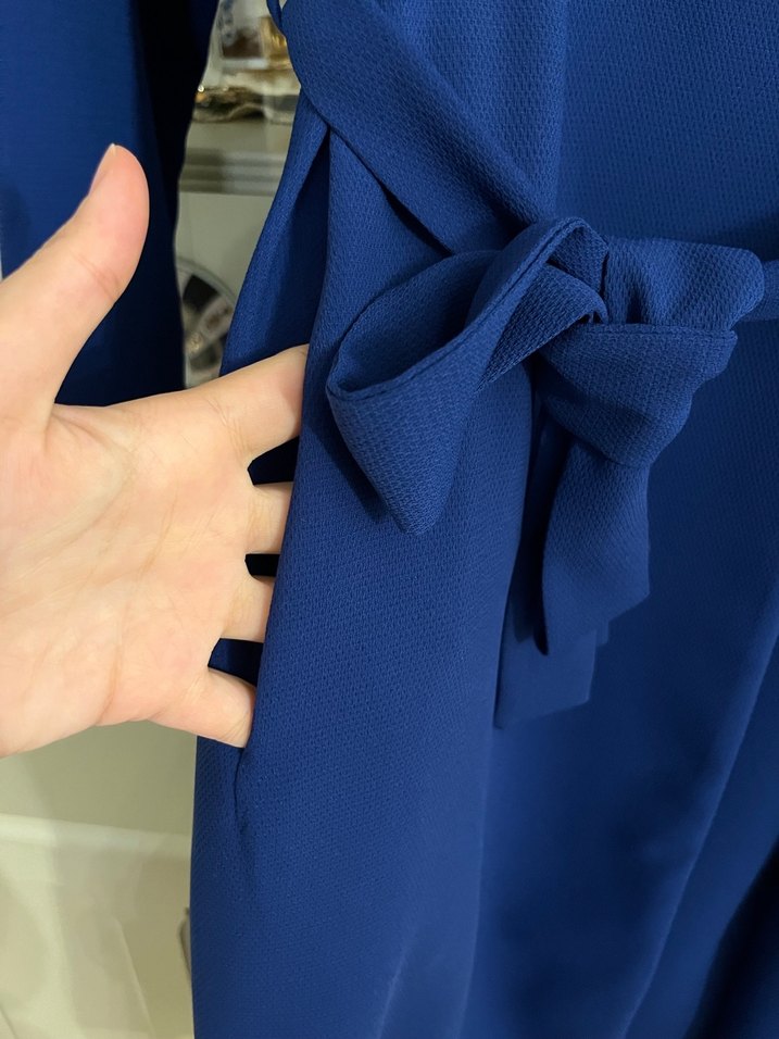 Drapeli Parlak Mavi Midi Kadın Trenckot - Görsel 4