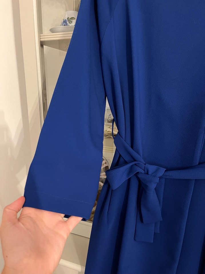 Drapeli Parlak Mavi Midi Kadın Trenckot - Görsel 3