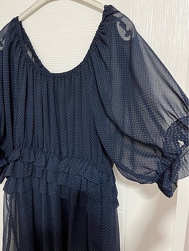 Lacivert Şifon Elbise - Görsel 3