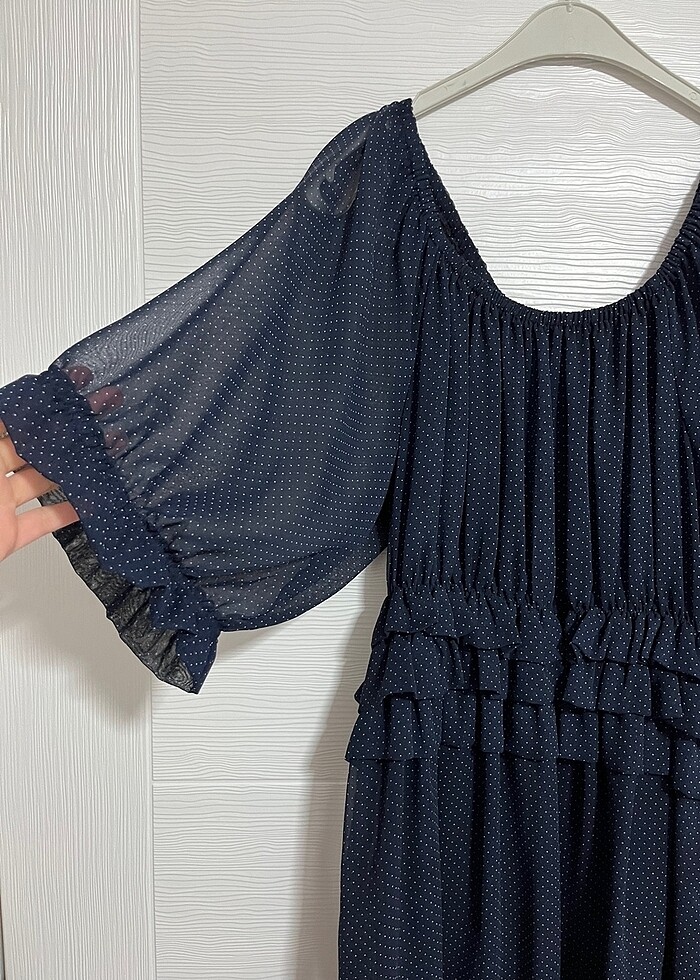 Lacivert Şifon Elbise - Görsel 2